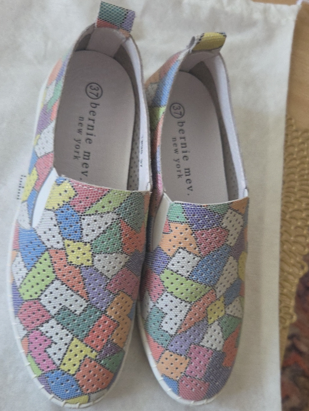 bernie mev. Pastel Patchwork Perforated Slip-On Mules. Brand new With dust bag